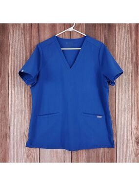 *FLAW* Figs Womens Size Large Casma Three Pocket Scrub Top Blue FW1100 PO 1657